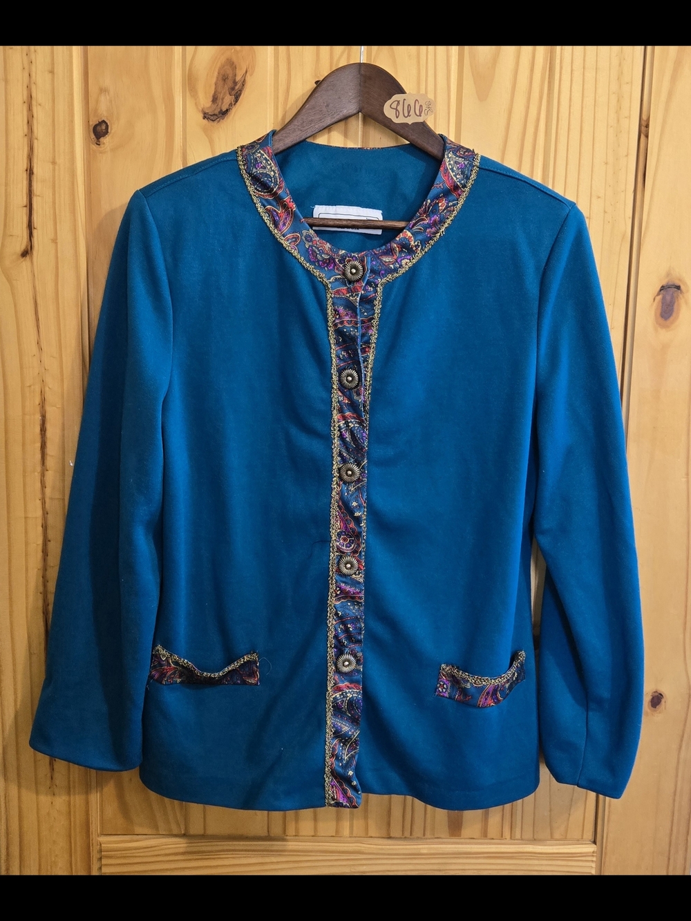 Vintage‎ Pablo Collection Women's Blazer Teal Paisley Size SM Long Sleeve Jacket